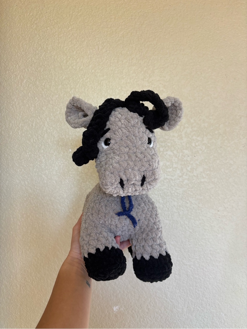 Handmade crochet grey horse